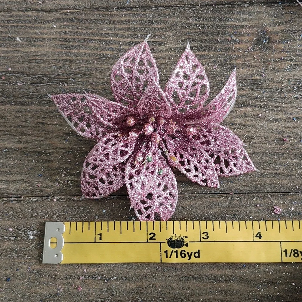 New Christmas Pink Glitter Flower SET